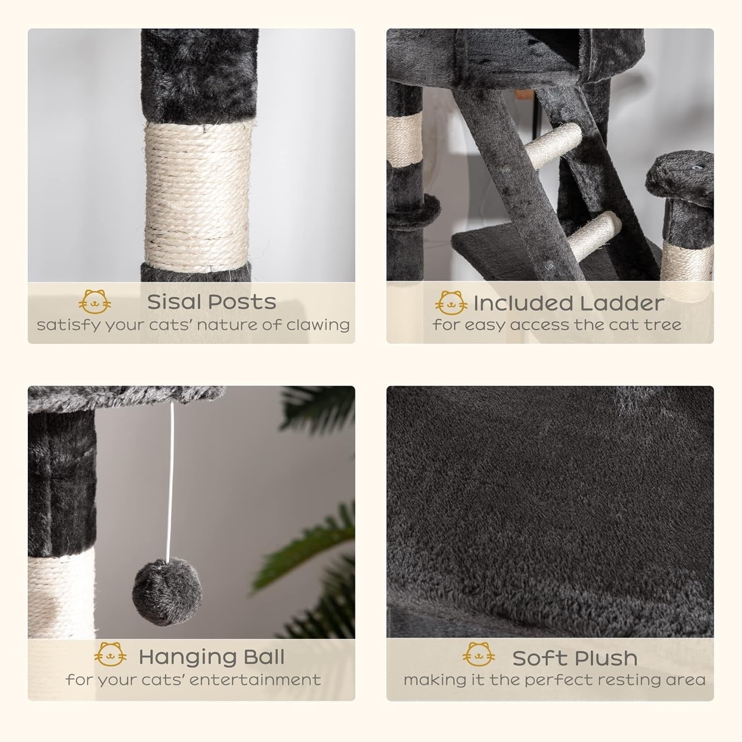 Floor to Ceiling Cat Tree 260cm Adjustable Tower with Scratching Posts