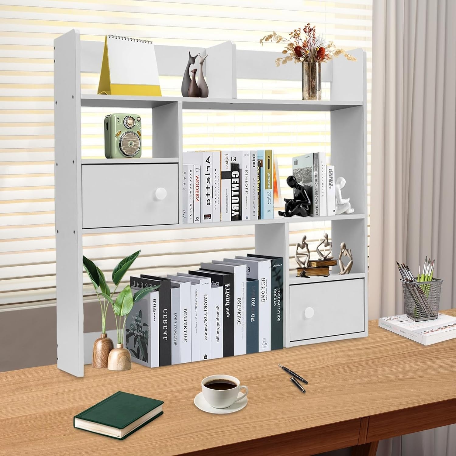 Adjustable Expandable Desktop Bookshelf 5-Tier Storage Organizer White