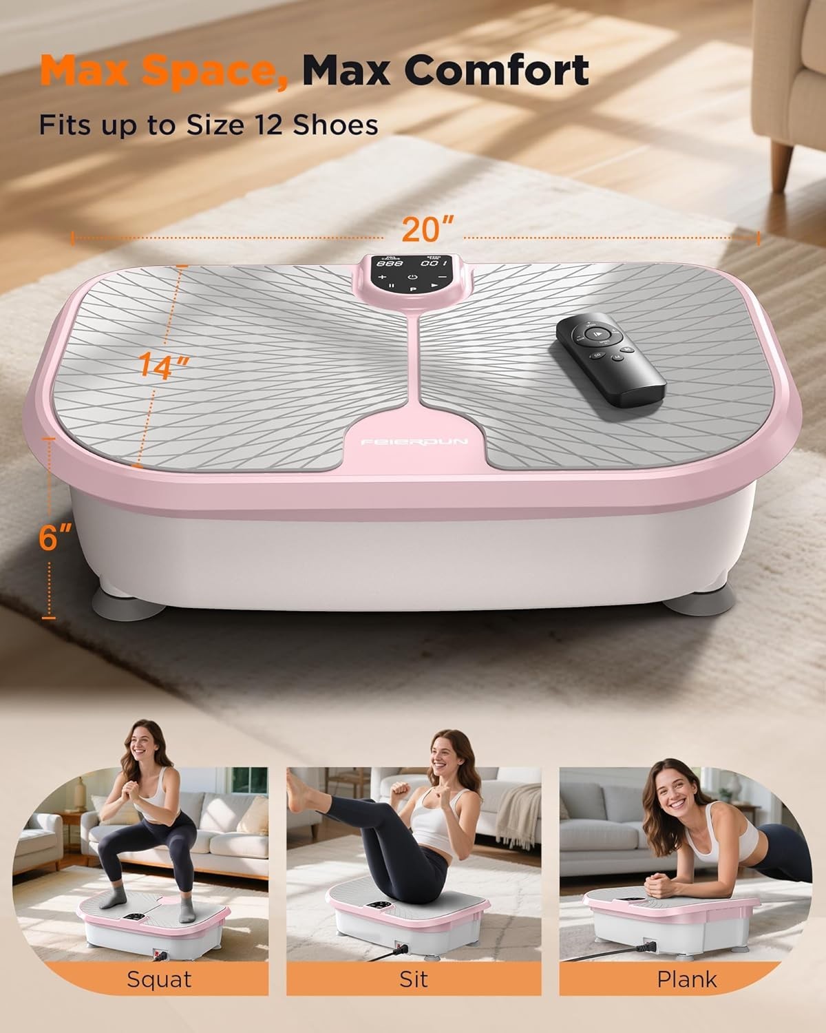 Pink Vibration Plate Exercise Machine 99 Speeds Full Body Toning