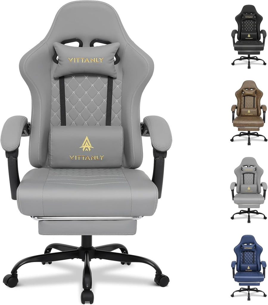 Reclining Gaming Chair with Footrest Pocket Spring Grey