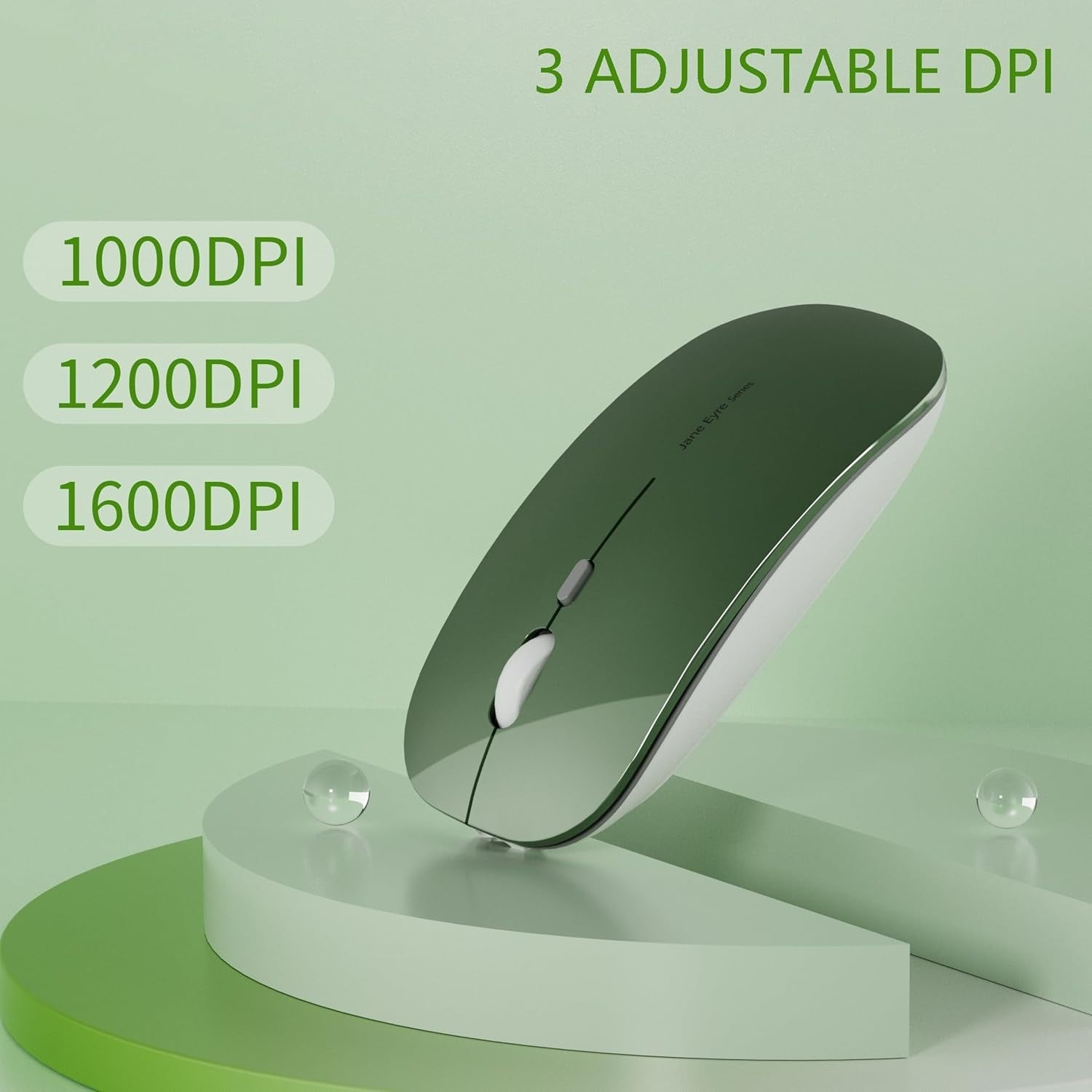 Rechargeable Silent Wireless Mouse Slim 2.4G 1600 DPI Green
