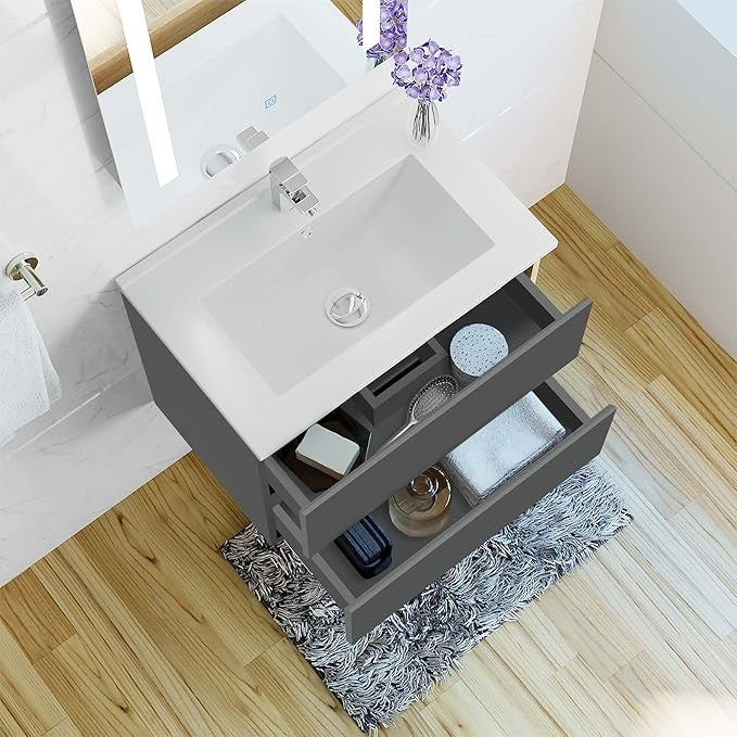 500mm Wall Hung Bathroom Vanity Unit with Basin Sink 2 Drawer Storage Cabinet