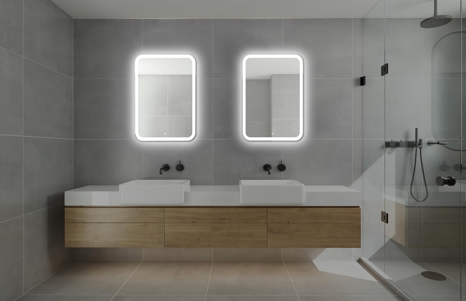 LED Bathroom Mirror 50x70cm Anti-Fog Touch Sensor, Natural White Glow