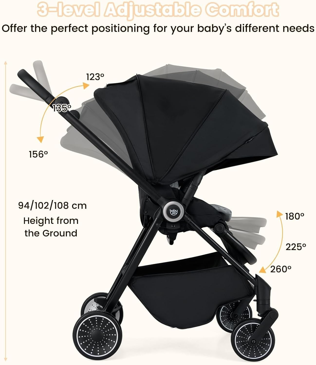 Foldable Baby Pushchair Reversible Seat Recline Adjustable Canopy 0-36M