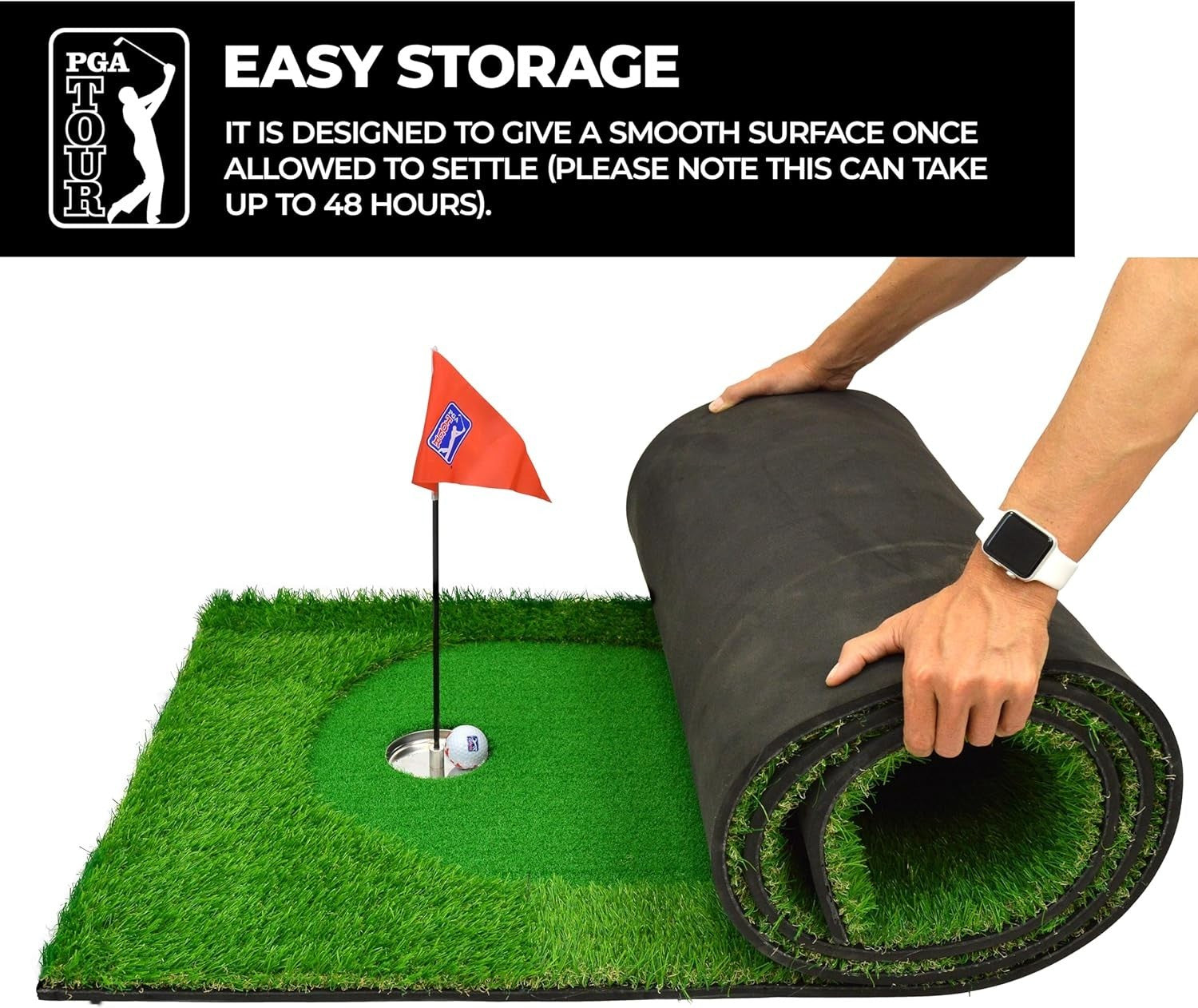 Golf Putting Mat Indoor Practice Green w/ Ball Return Alignment Lines 2 Hole