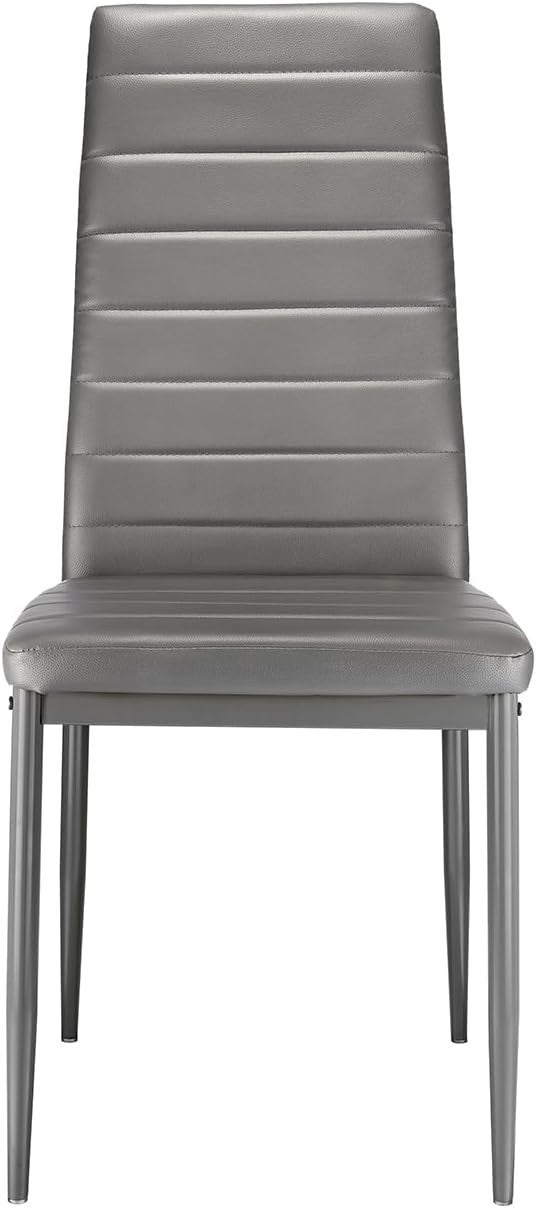 6-Piece Dining Set White Table & Grey PU Leather Chairs Modern 140x80cm