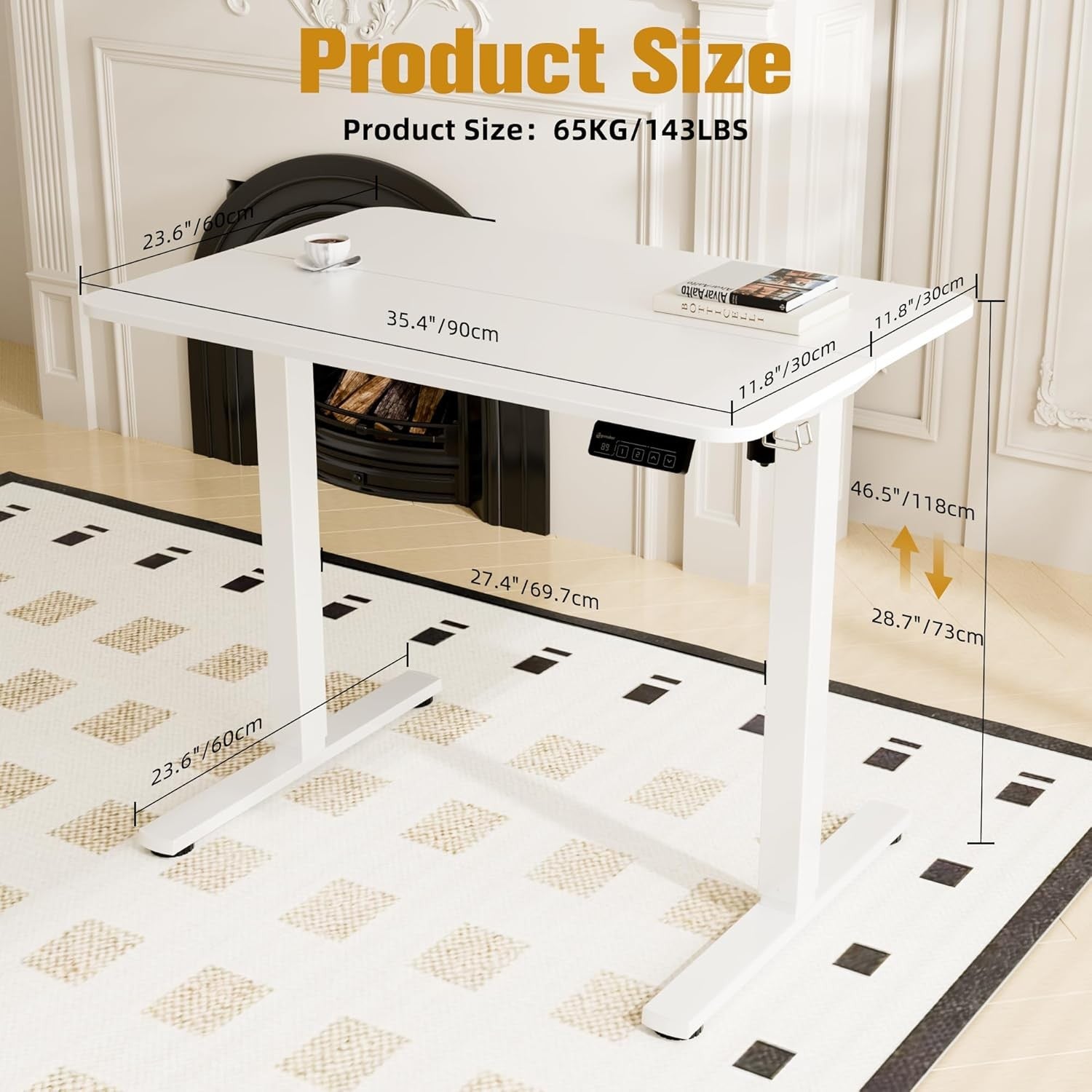 Electric Standing Desk Height Adjustable Stand Home Office Table 90x60cm