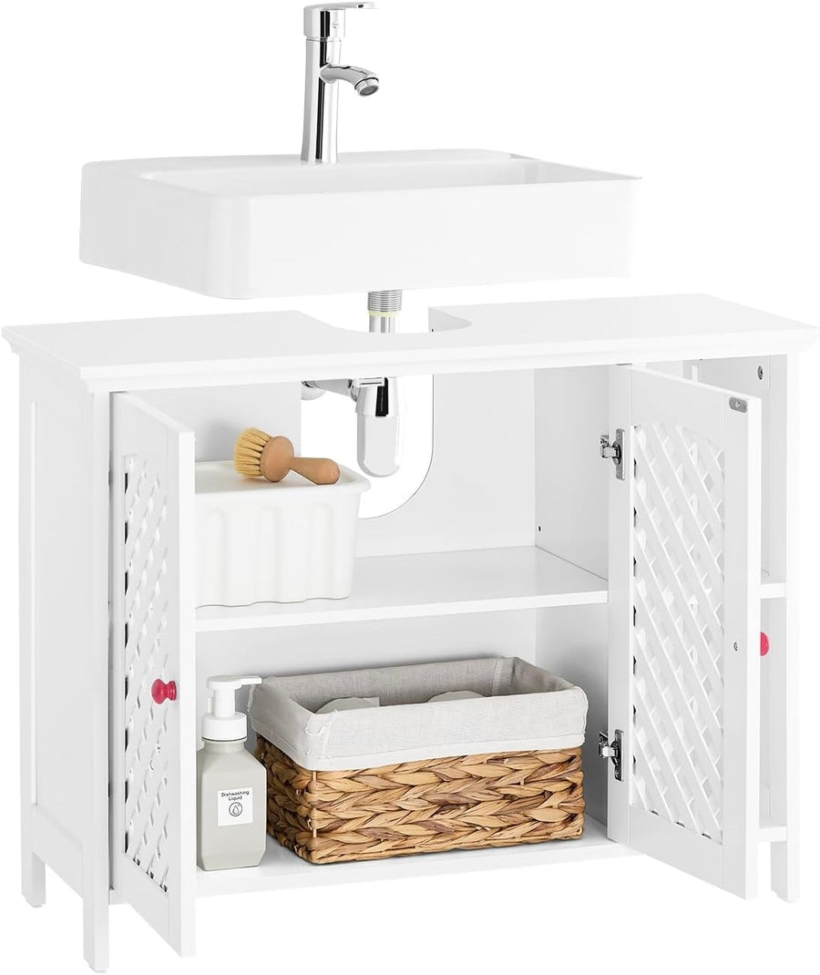 White Under Sink Bathroom Cabinet 2 Door Storage Cupboard with Adjustable Shelf