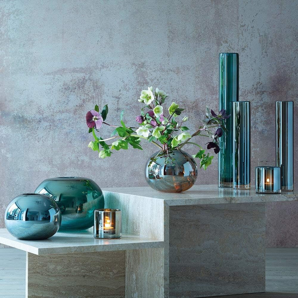 Green Glass Vase Round Handmade Decorative Flower Bowl Modern Home Decor