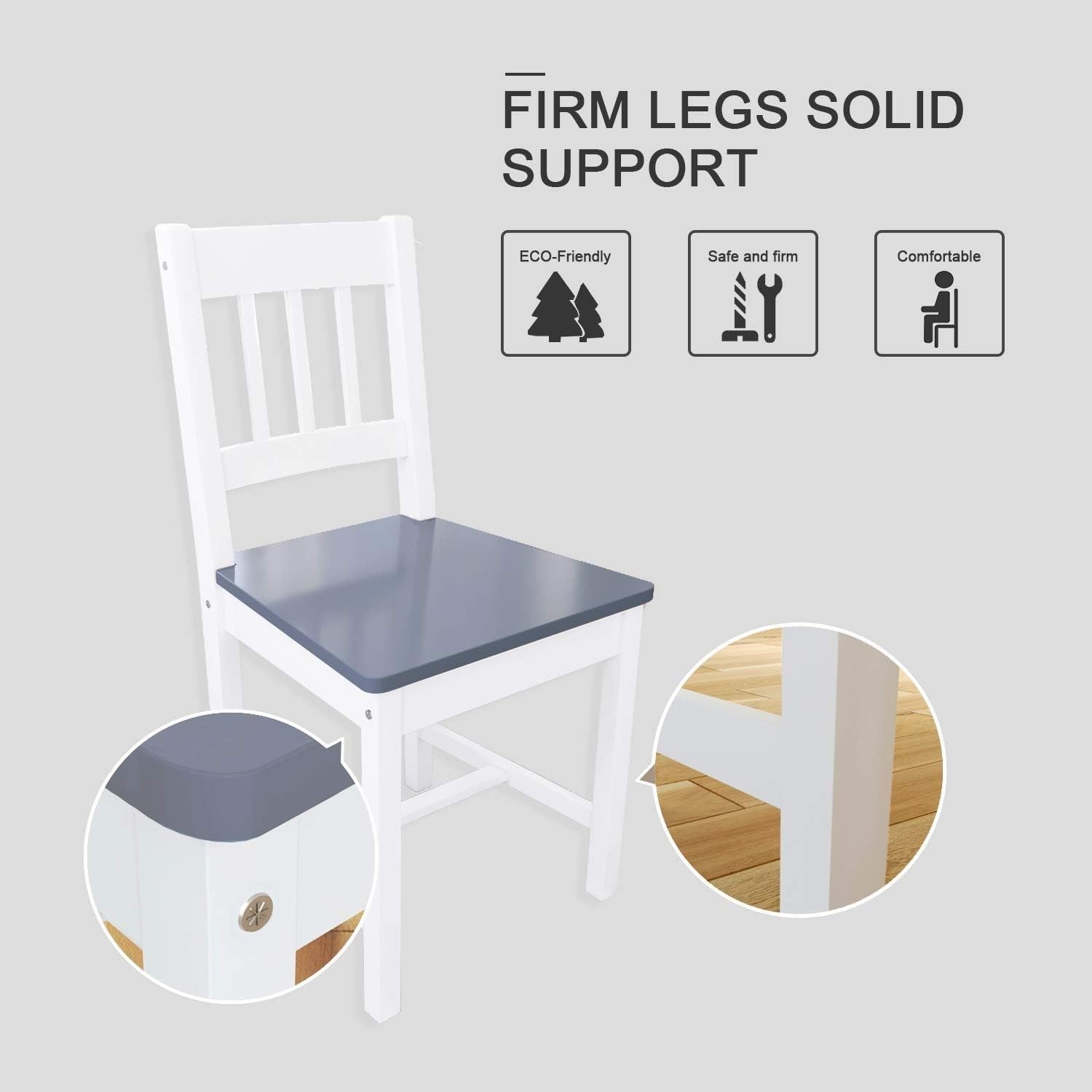 Solid Pine Wood Rectangular Dining Table & 4 Chairs Set - Grey Kitchen