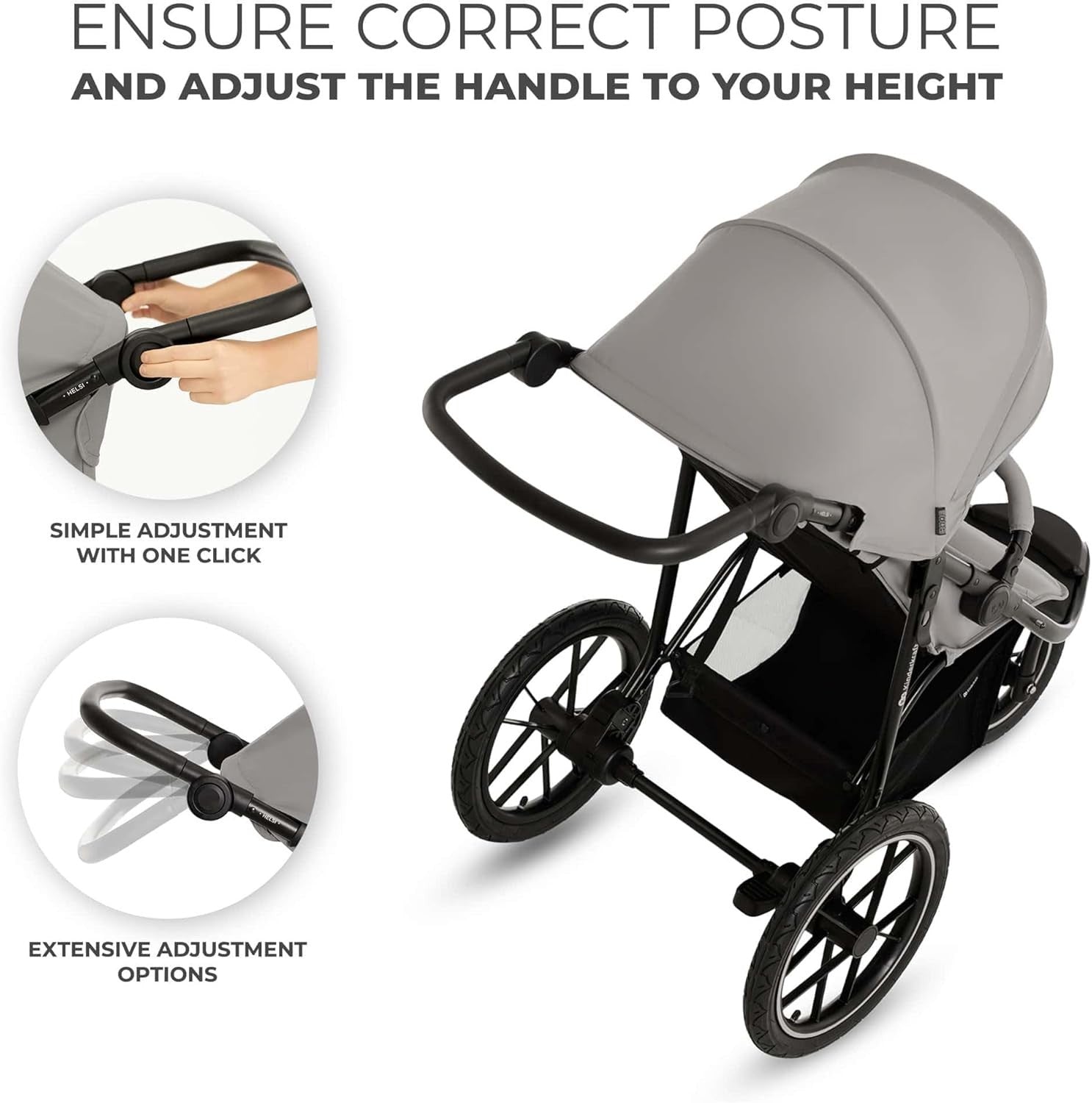 All Terrain Baby Buggy from Birth Reclining Pushchair Large Air Wheels Grey