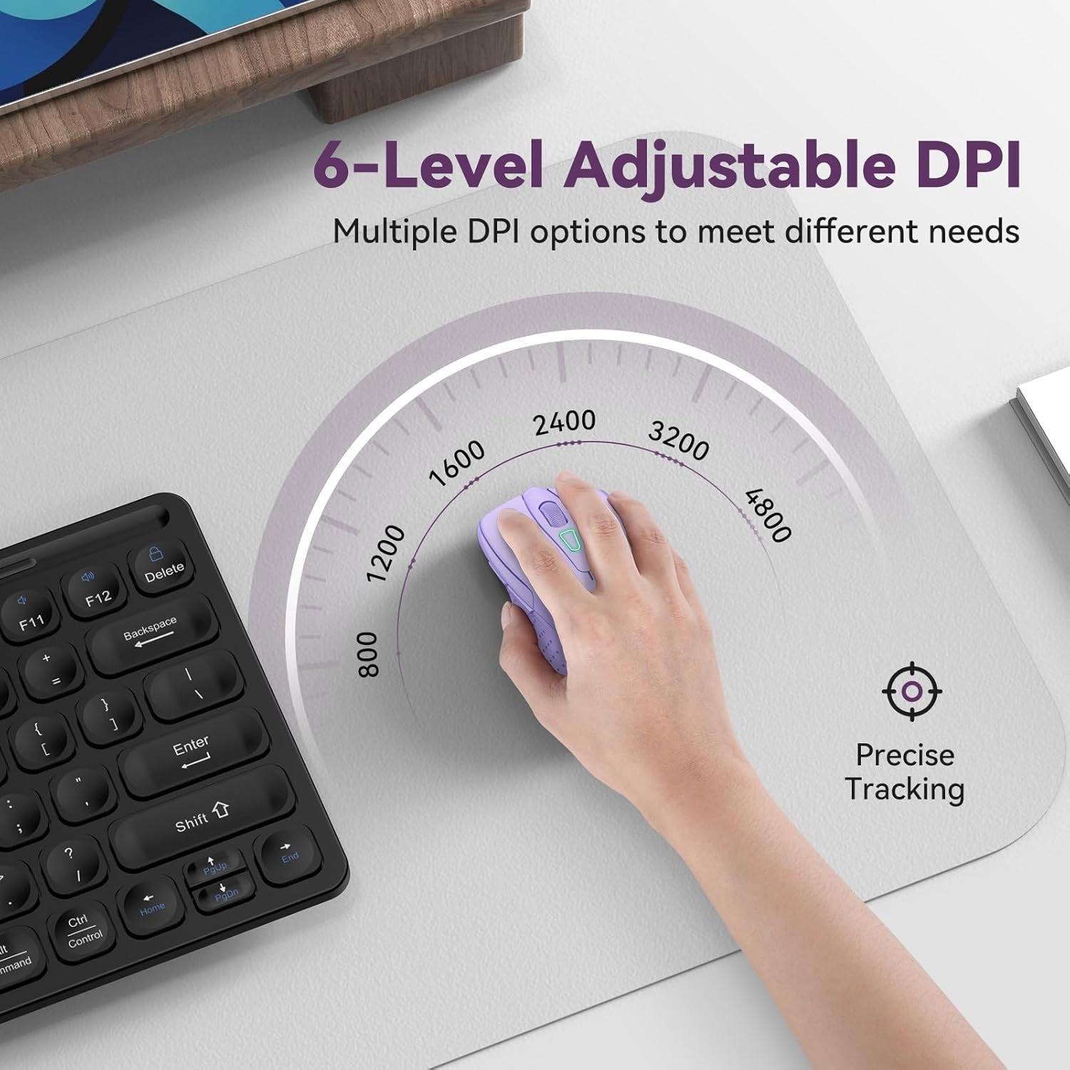 Silent Rechargeable Bluetooth Mouse 4800 DPI Ergonomic Light Purple Laptop PC