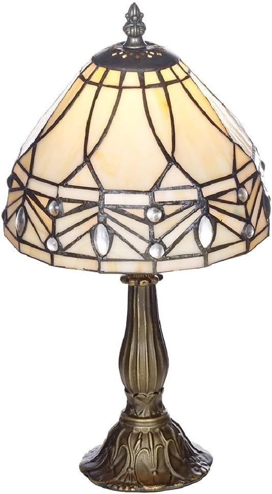 Vintage Style Cream Marble Glass Table Lamp with Pearl Beads, Antique Brass