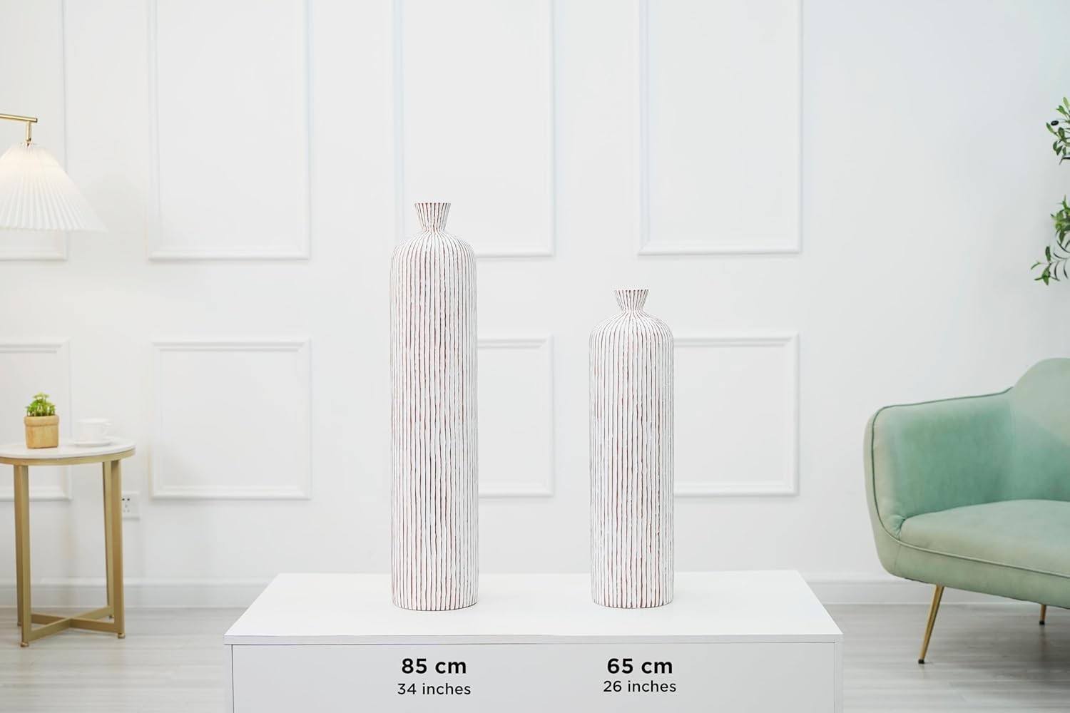 Tall White Floor Vase 85cm Modern Textured Living Room Corner Decor