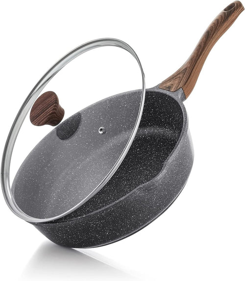 26cm Grey Deep Non stick Saute Pan with Lid 4L  Skillet Induction Compatible