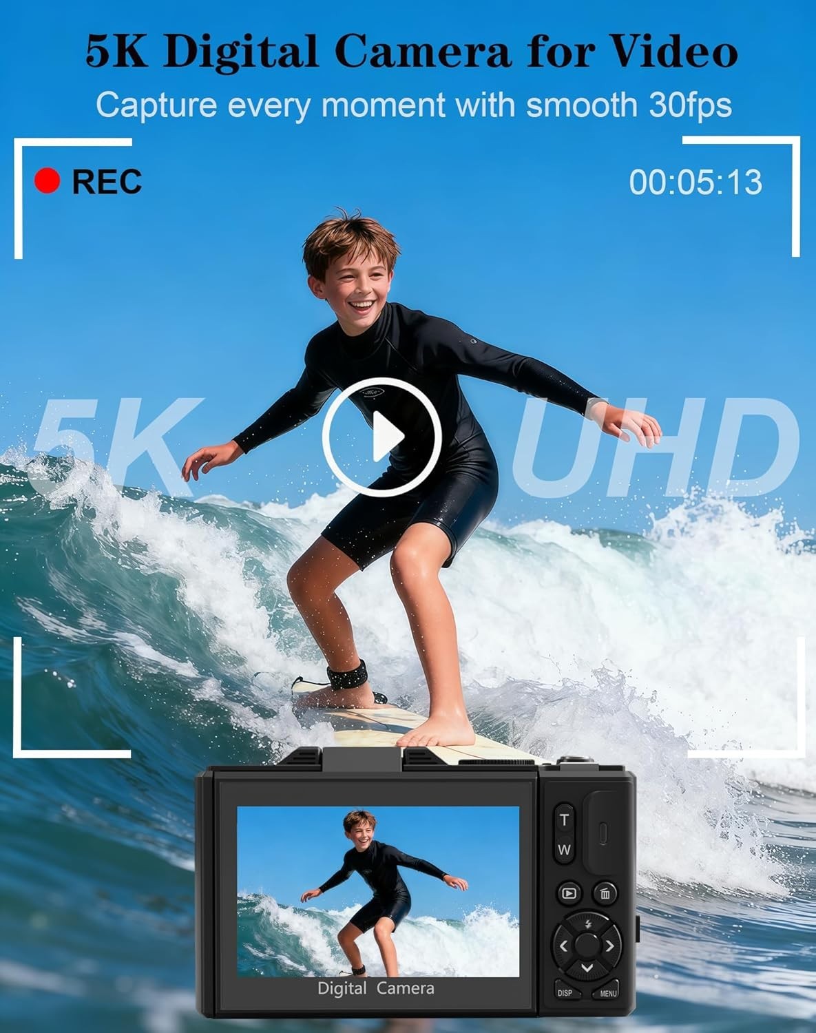 5K 75MP Vlogging Camera WiFi Flip Screen Zoom Camera 64GB Kit