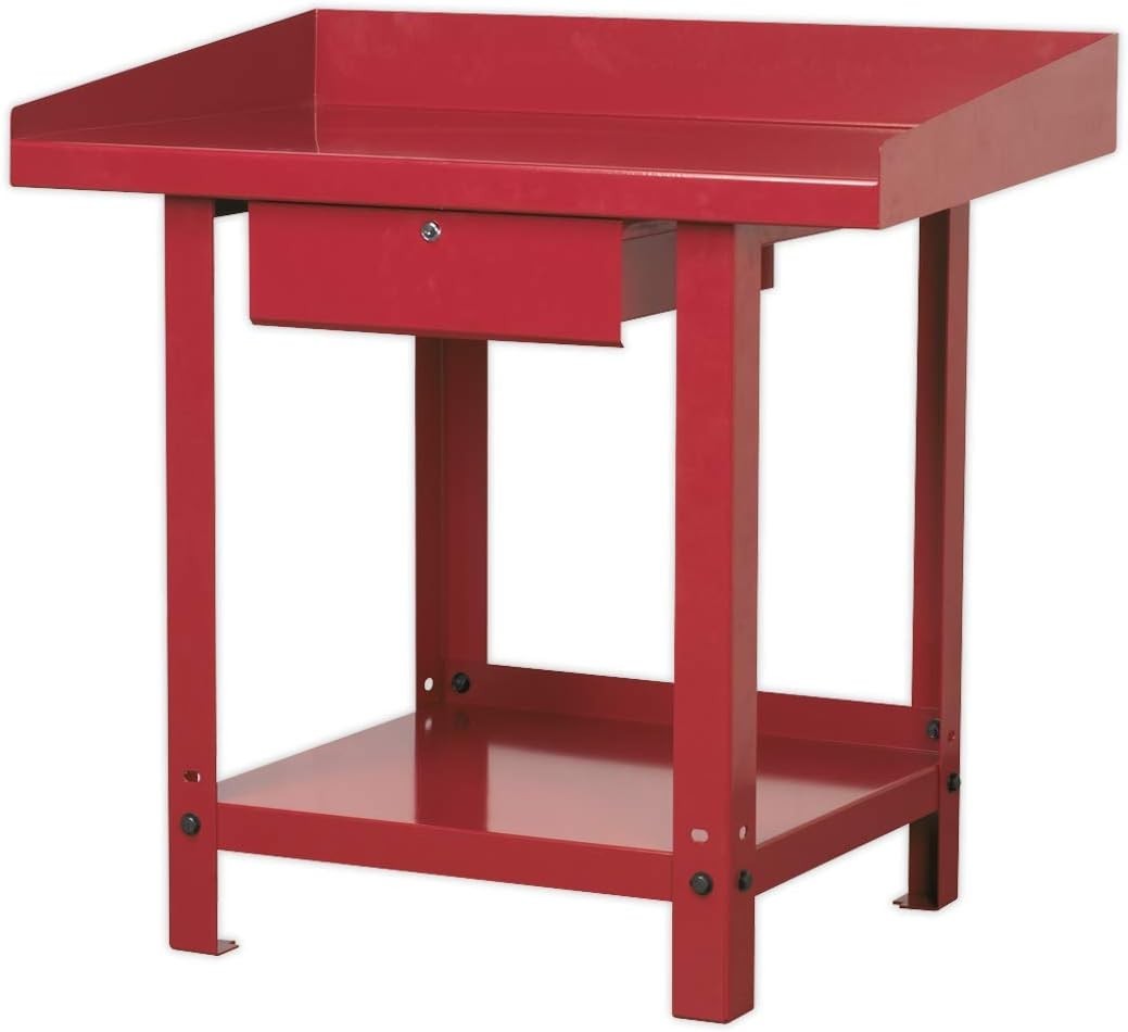 Steel Workbench 1m with Lockable Drawer 600kg Capacity Heavy Duty Red