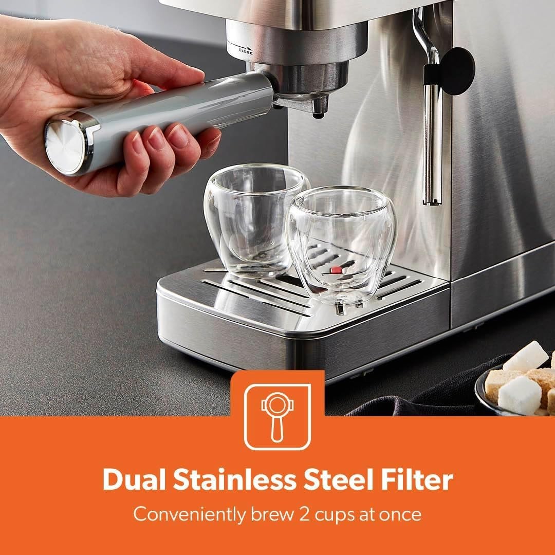 15 Bar Espresso Machine 1.4L | Milk Frother | 1450W | Thermoblock Heating Silver