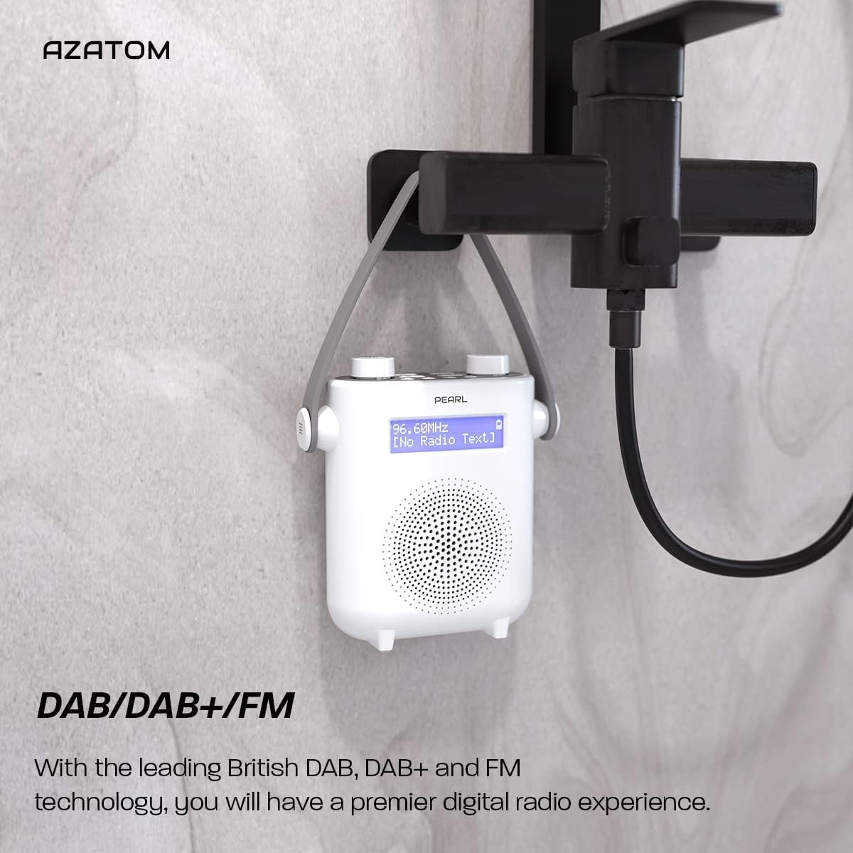 Waterproof DAB/DAB+ FM Shower Radio with Bluetooth & Rechargeable Battery