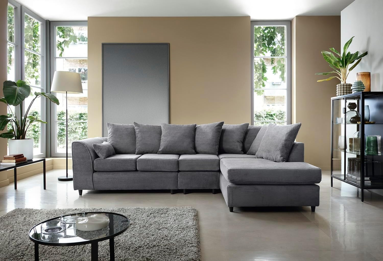 Luxury Jumbo 5-Seater L-Shape Sofa Grey Scatter Back Cushions Armrest