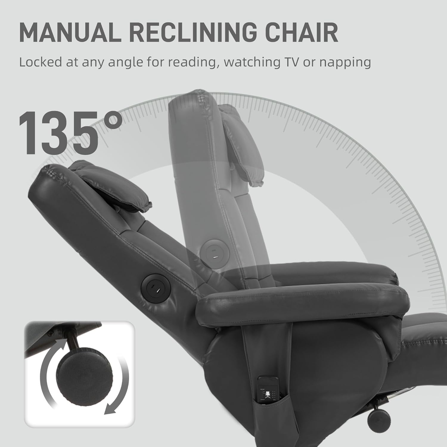 Massage Recliner Chair w/ Footstool USB Storage Faux Leather Armchair Black