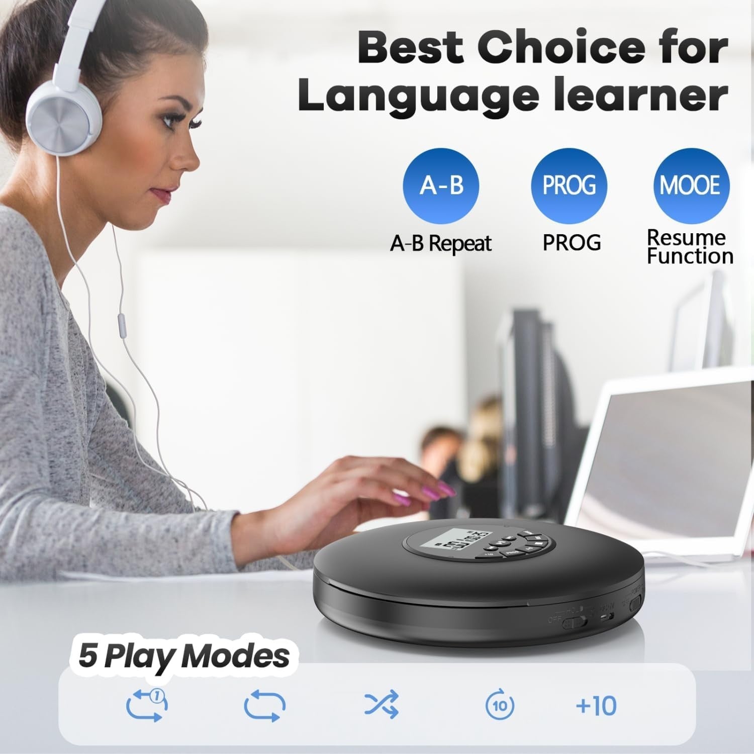 Portable CD Player Discman Anti-Skip CD-R CD-RW w Earphones LCD