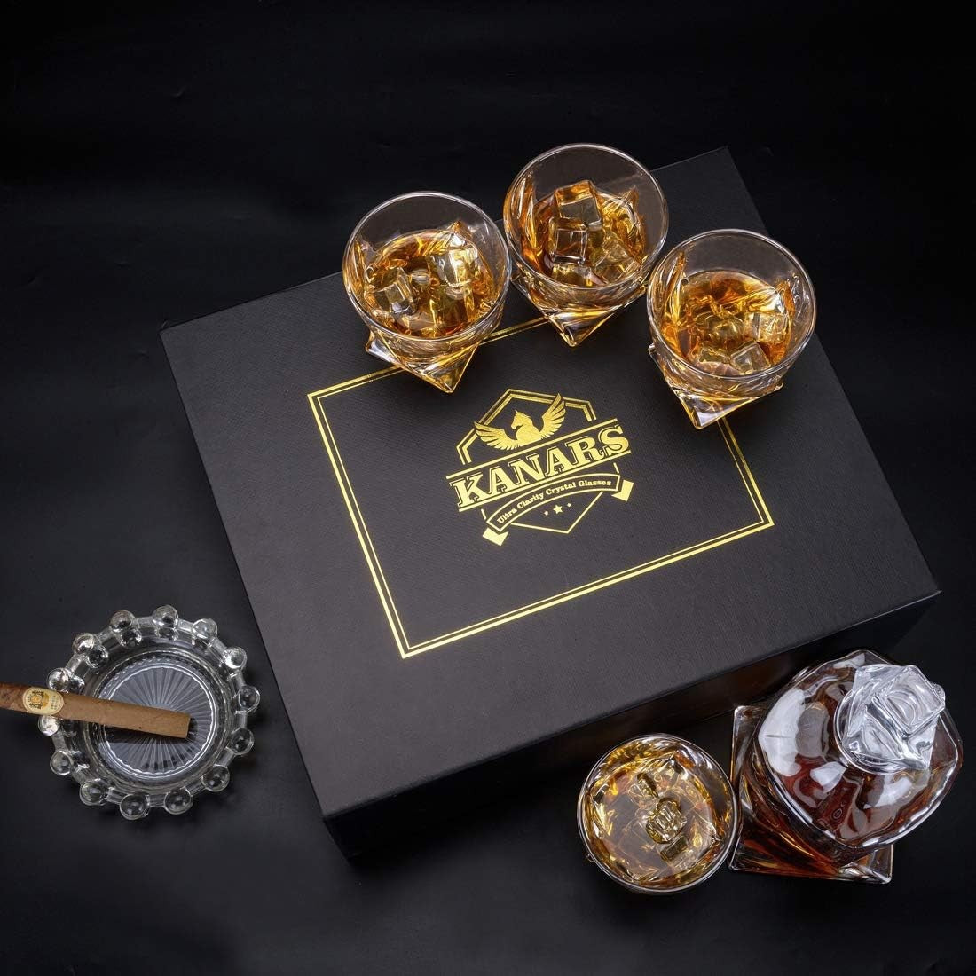 Crystal Whiskey Decanter Set 800ml with 4 Cut Glass Tumblers Gift Box
