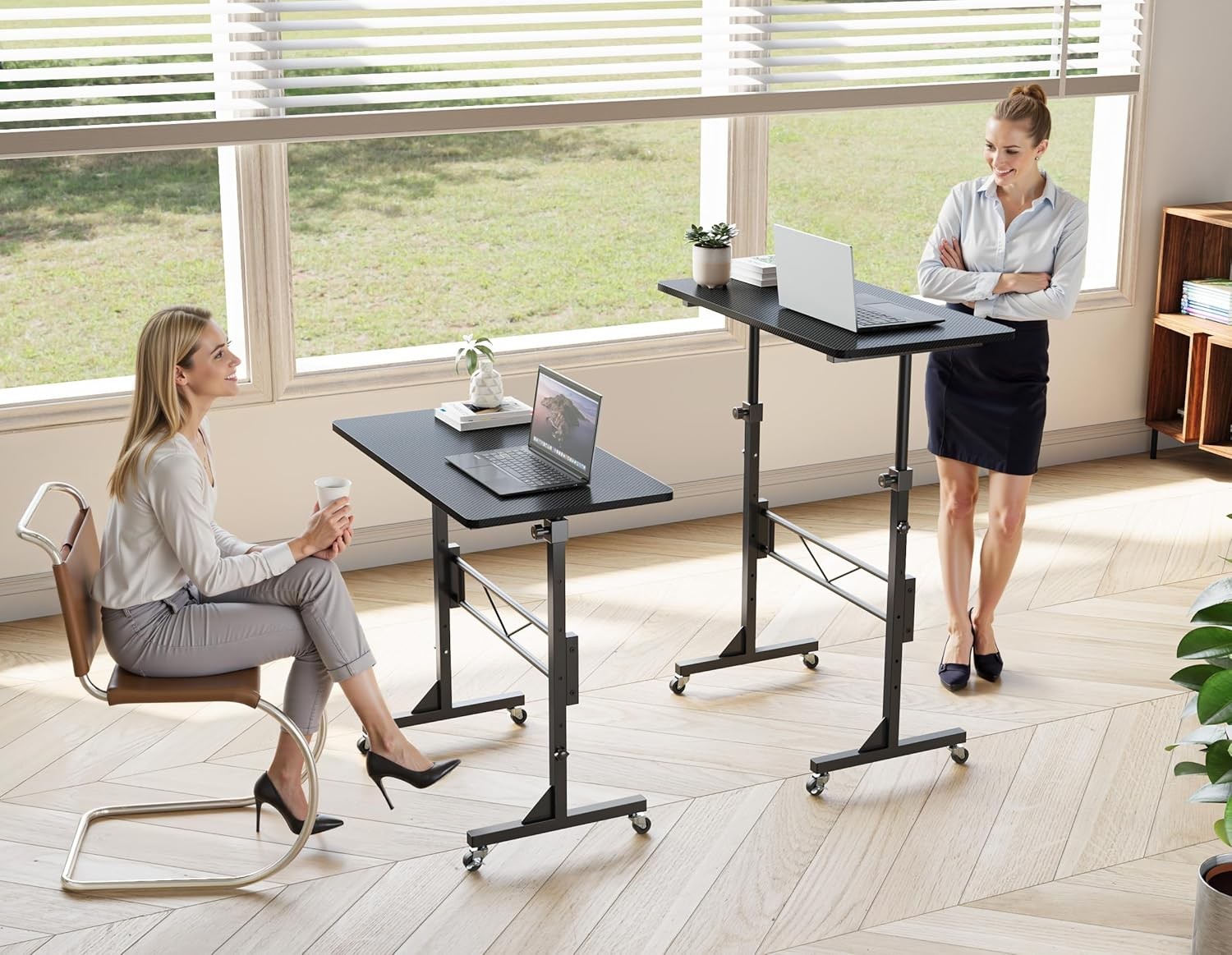 Height Adjustable Standing Desk on Wheels Small Laptop Workstation Black