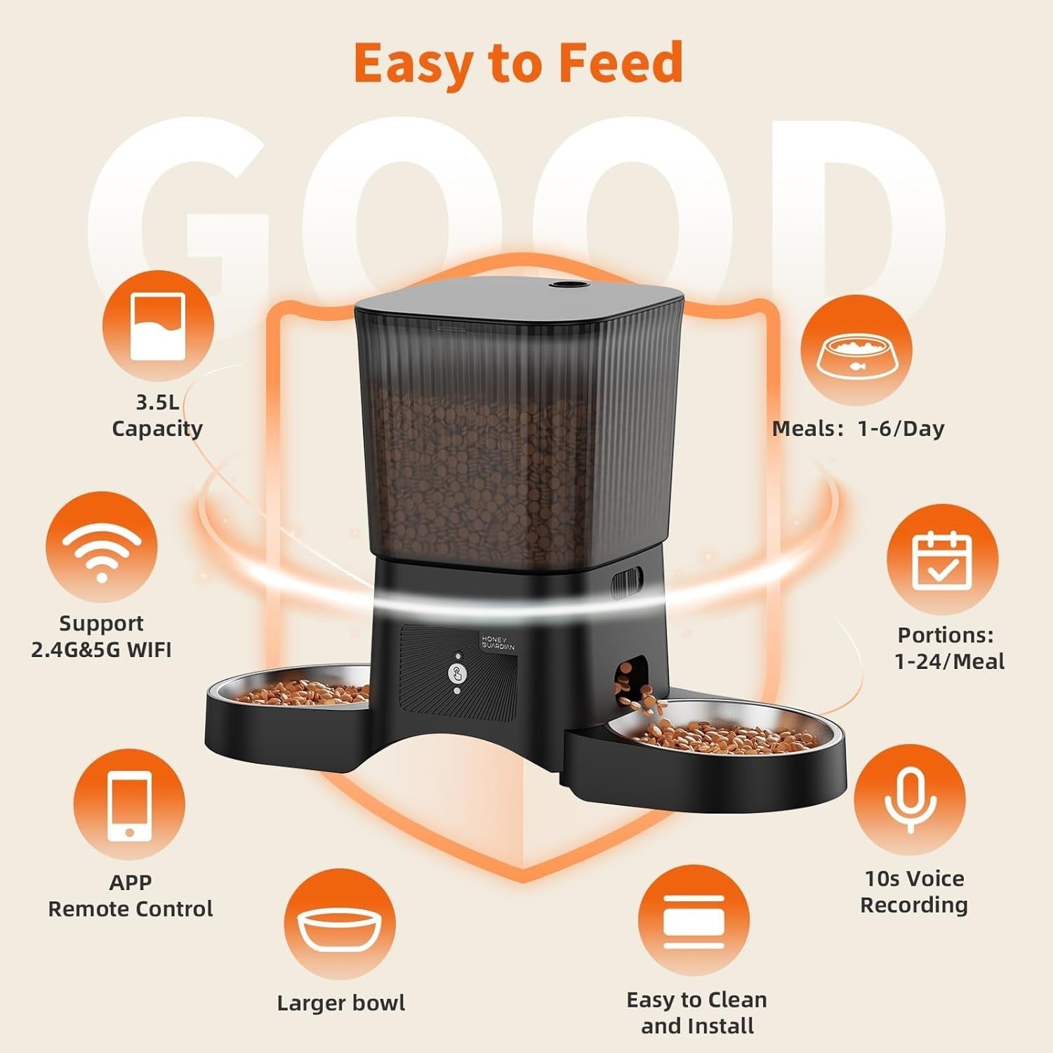 Smart Automatic Cat Feeder 2 Pet WiFi App Control Dual Bowls 3.5L
