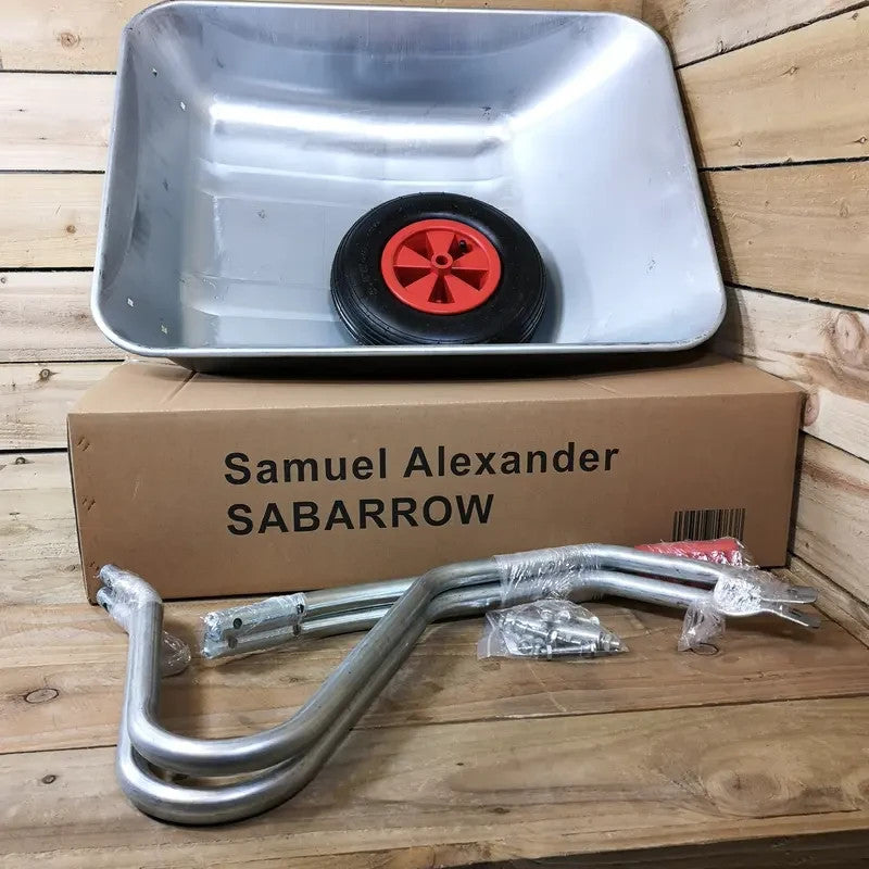 65L Galvanised Garden Wheelbarrow Metal Tray Pneumatic Tyre 60kg Max Load