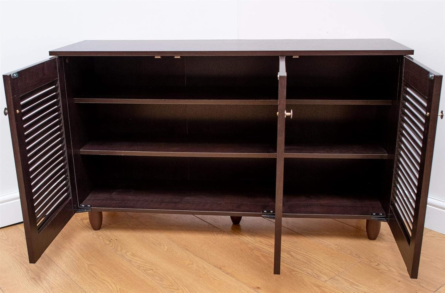 Modern 3-Door Shoe Storage Cabinet with 3 Shelves, Dark Wenge Finish