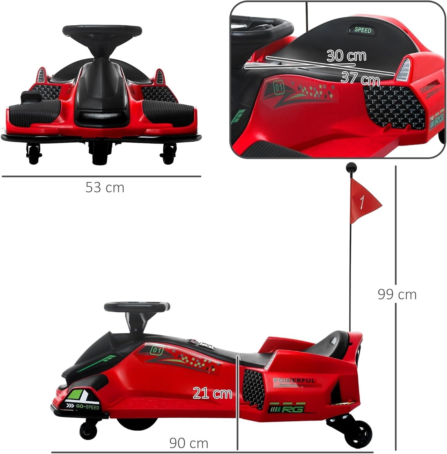 12V Electric Drift Go Kart Kids Ride On Car LED Lights Music 50kg Red