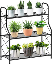 3 Tier Black Metal Plant Stand Ladder Shelf Indoor Outdoor Flower Display