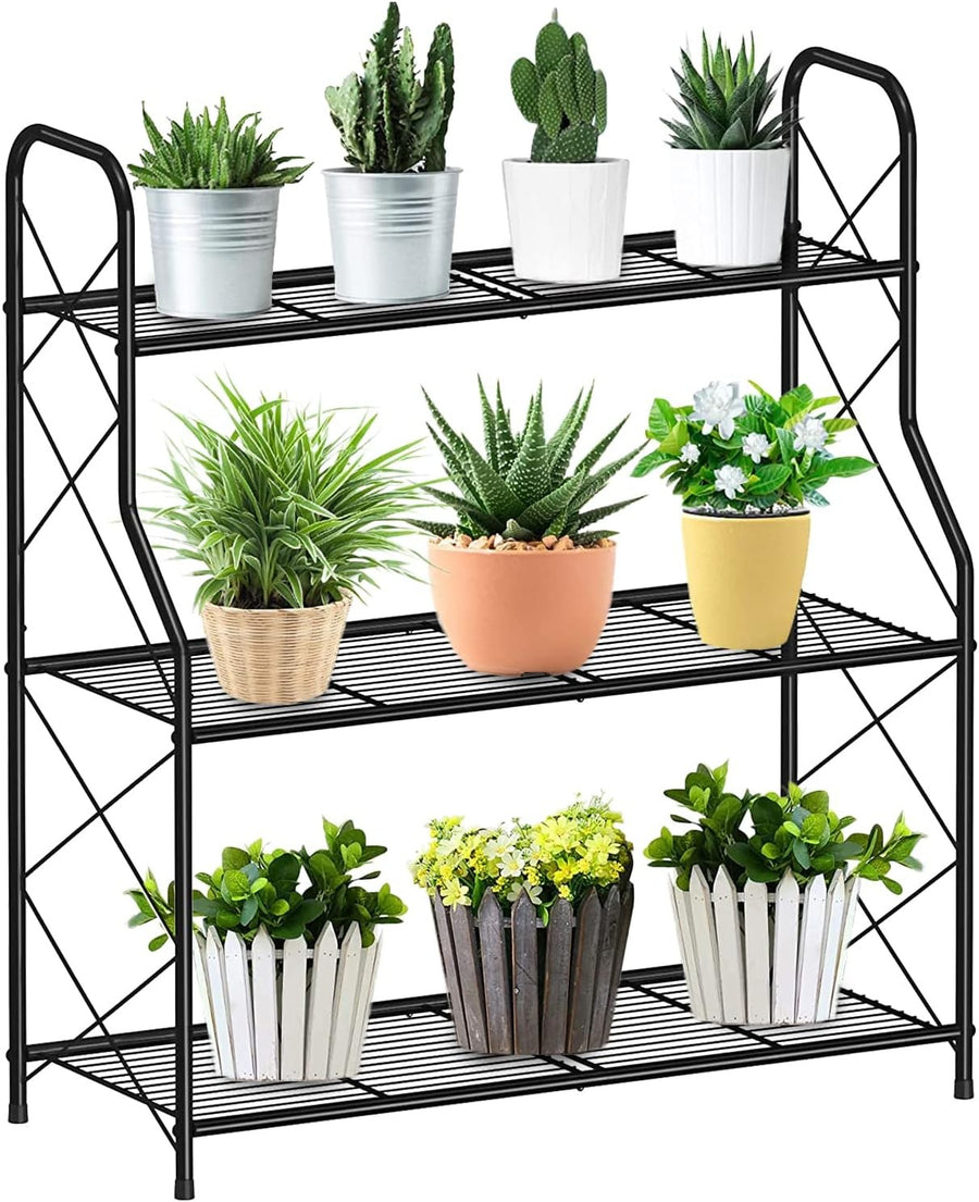 3 Tier Black Metal Plant Stand Ladder Shelf Indoor Outdoor Flower Display