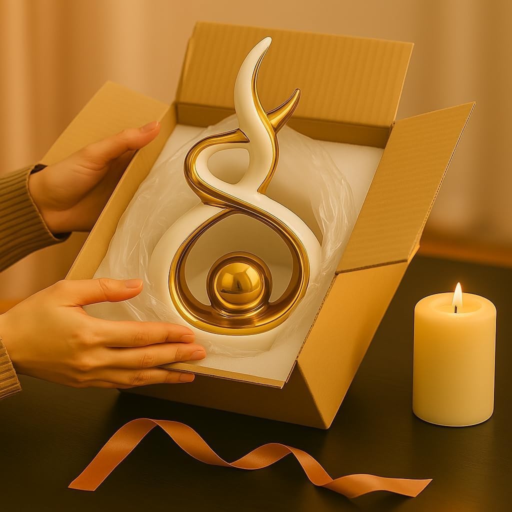 Modern Gold & White Ceramic Abstract Sculpture – Home Decor Ornament for Shelf
