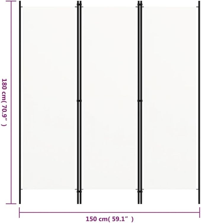 White 3 Panel Room Divider 180cm Folding Privacy Screen – Fabric Partition Wall