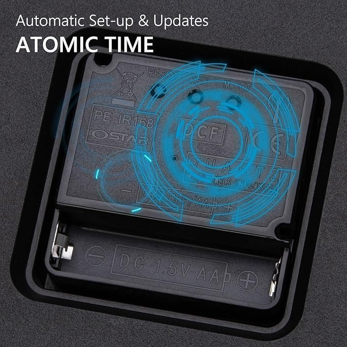25cm Radio Controlled Wall Clock Silent Easy Read Modern Black Quartz Battery