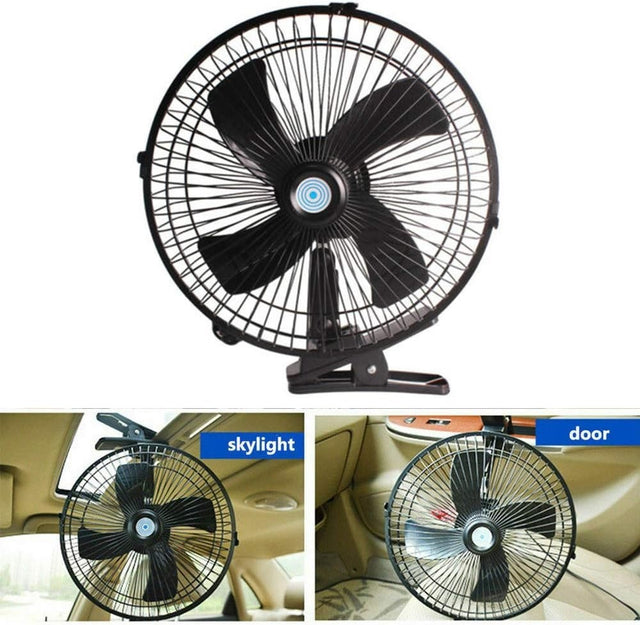 10in 12V Electric Air Fan – Dual Speed Clip-On 180° Rotating Cooling Desk Fan