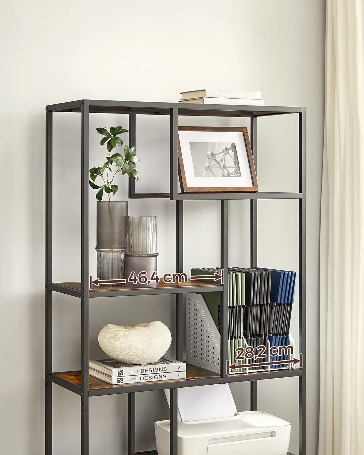 6-Tier Rustic Display Shelf | Industrial Geometric Bookshelf for Home Office