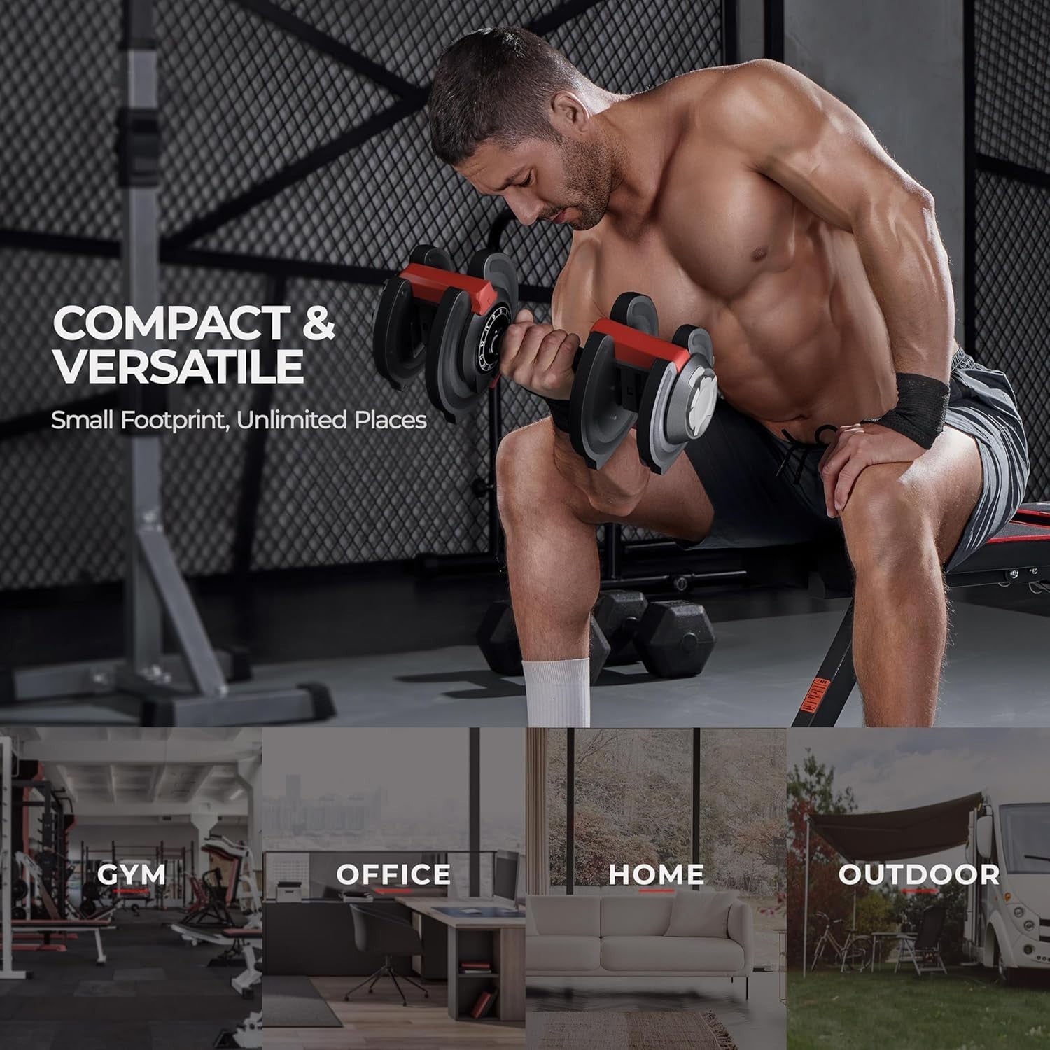 Adjustable Dumbbells Set 12-Level Quick-Select Space-Saving Home Gym