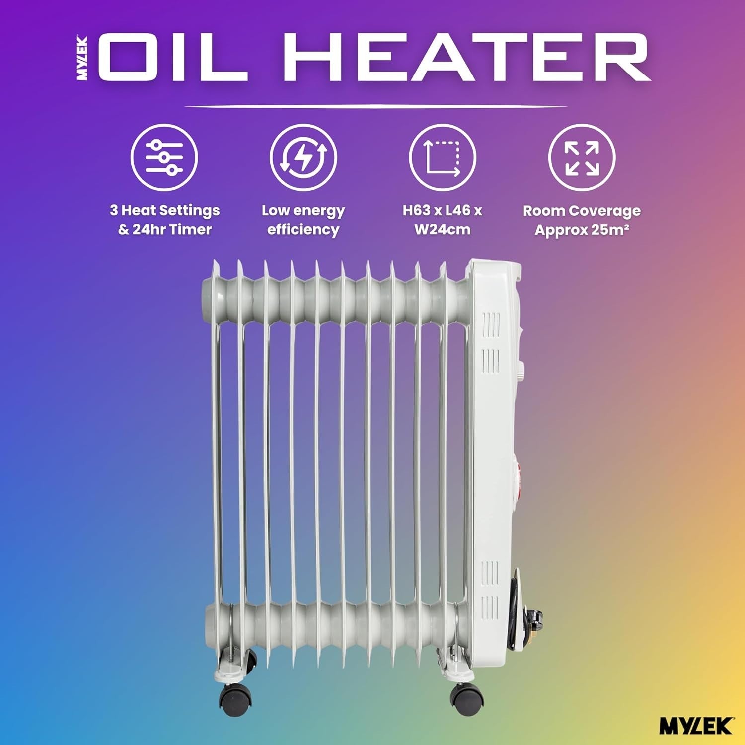 Portable 2500W Oil Heater Radiator | Adjustable Thermostat, Timer & Safe