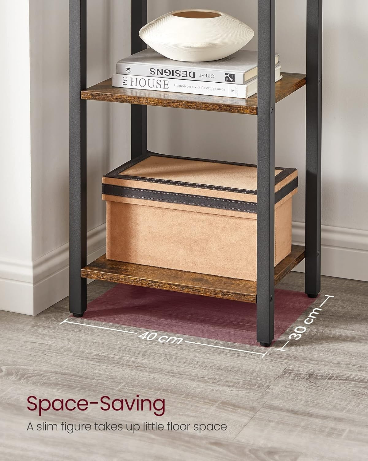 6-Tier Rustic Industrial Bookcase – Tall Narrow Storage Shelf 187.5cm
