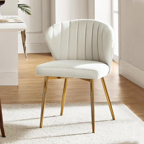 White Velvet Modern Dining & Vanity Chair – Upholstered Seat with Metal Legs