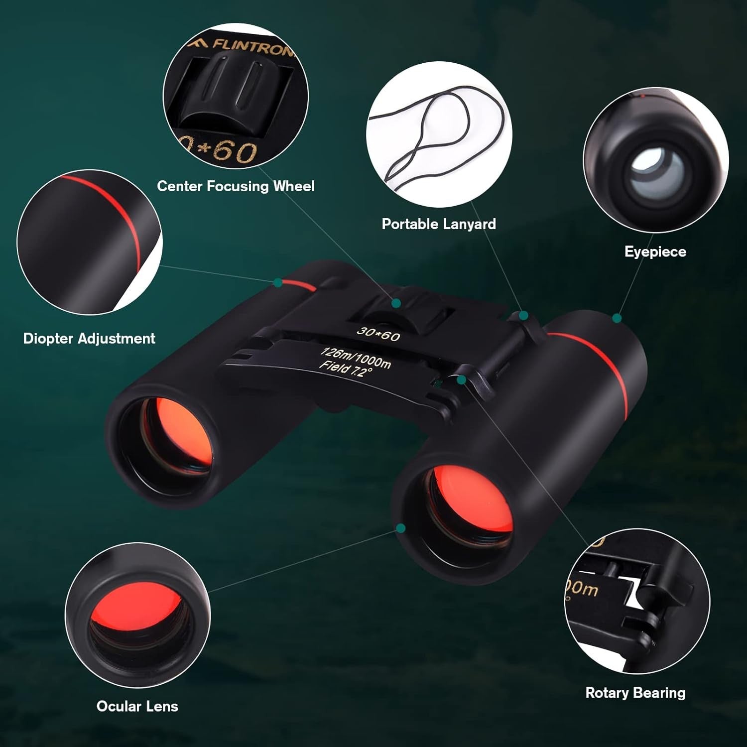 30x60 Mini Compact Binoculars Waterproof Folding Pocket Size Travel Hiking
