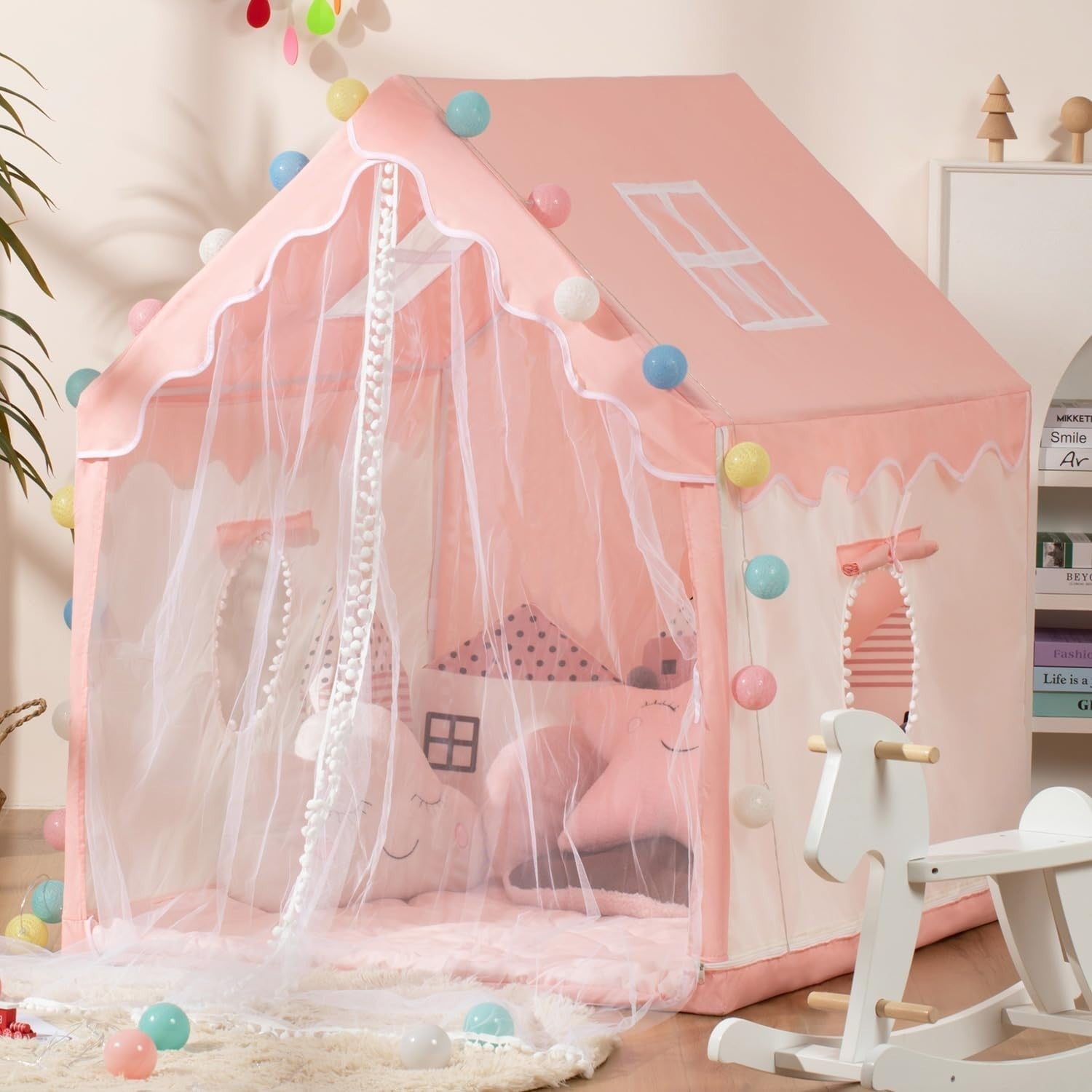 Kids Princess Play Tent with Star Lights Indoor Outdoor Large Playhouse