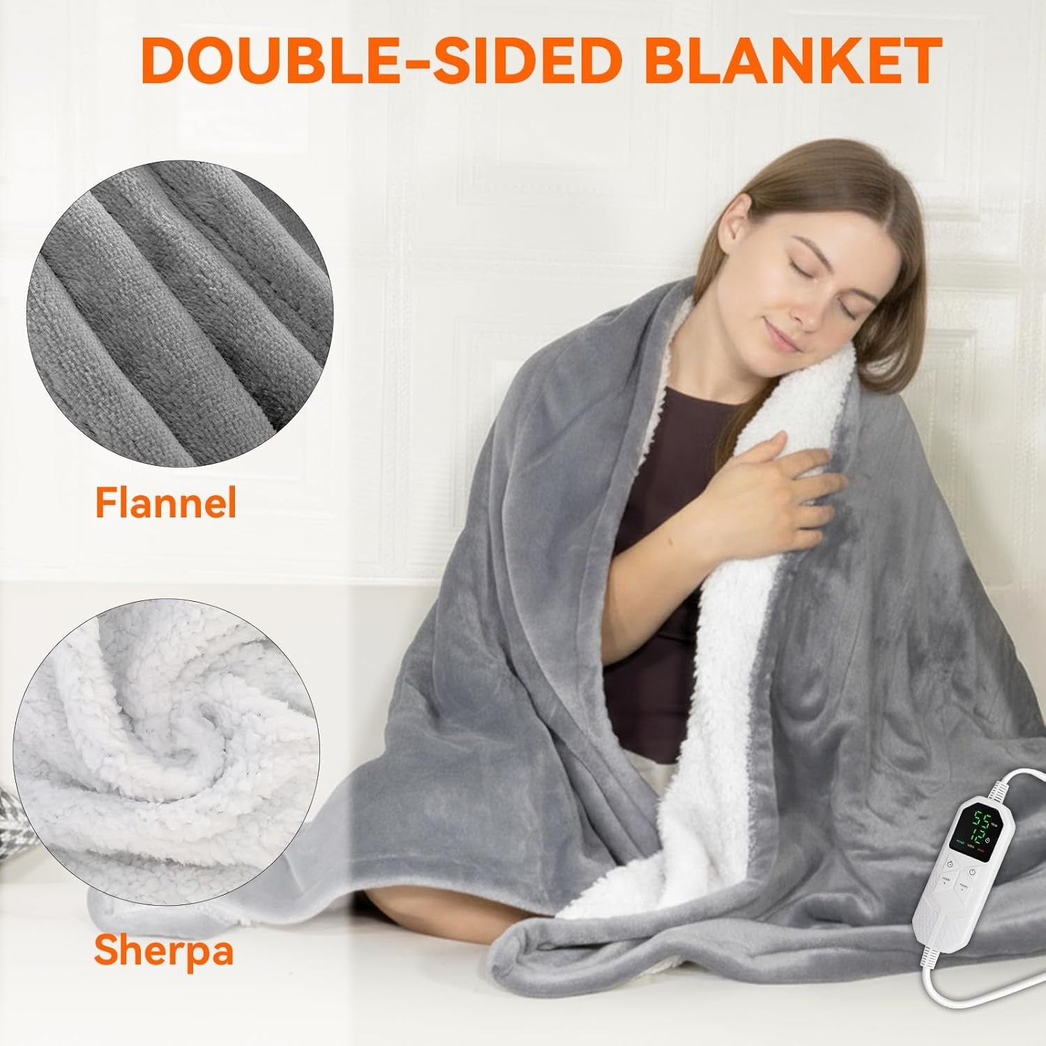Electric Heated Throw Blanket 180x150cm Fast Heat Auto Shut Off 8 Levels