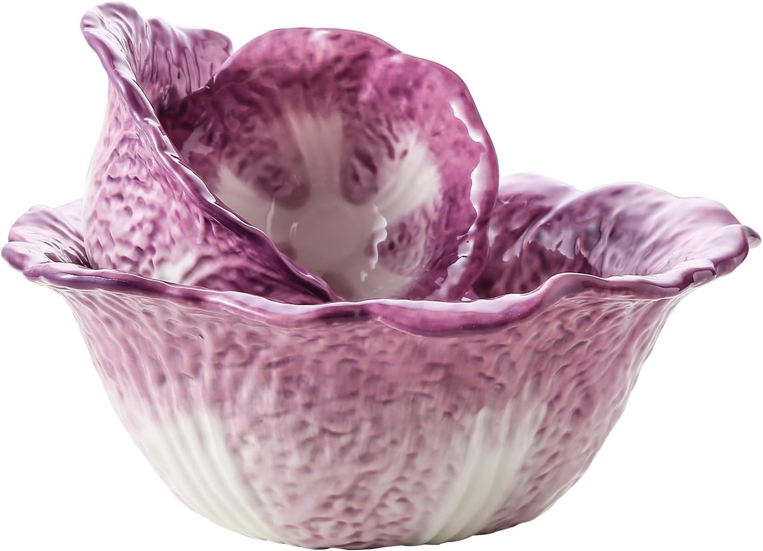 KXZ 3-Piece Purple Ceramic Mixing Bowls Set Nesting Microwave & Dishwasher Safe