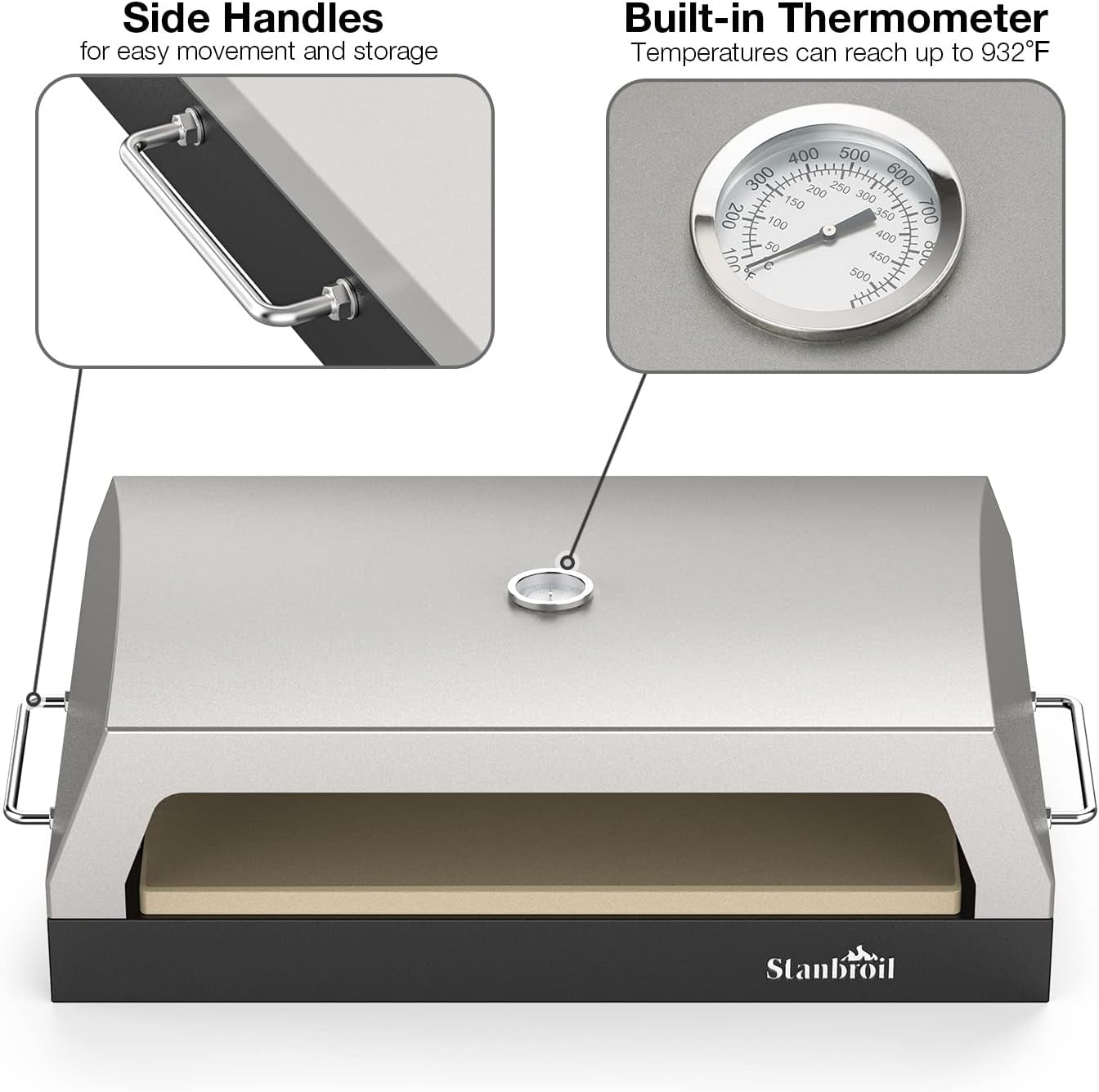 16" Stainless Steel Outdoor Pizza Oven | Dual Burner Gas BBQ Grill w/ Stone