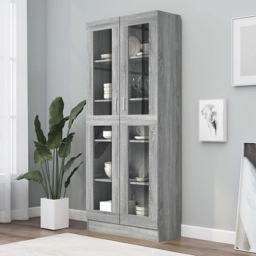 185cm Grey Book Vitrine Cabinet | Glass Doors & Storage Shelves