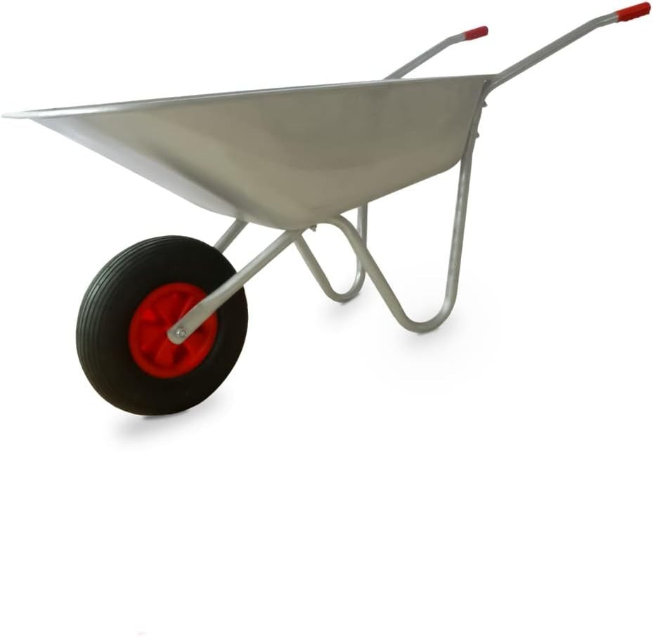 65L 1-Wheel Wheelbarrow Silver – Pneumatic Tyre Heavy Duty w/ Steel Frame 100kg